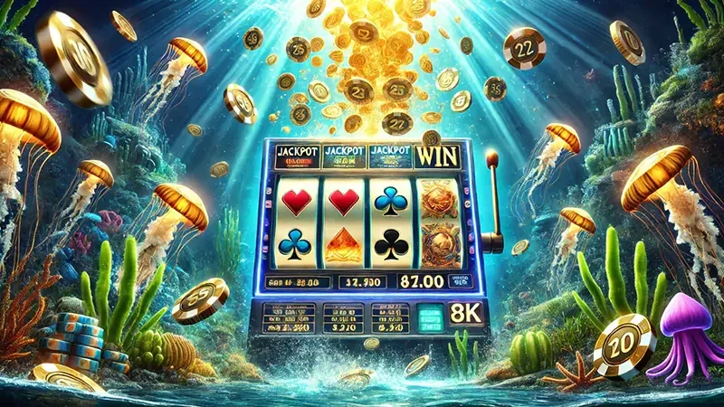 Adegan target ikan dan kendali meriam pada permainan arcade