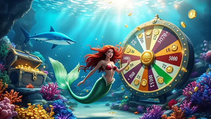 Visual permainan tembak ikan dengan suasana arcade bawah laut
